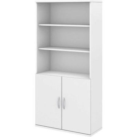BUSH IND Bush Furniture 5-Shelf Bookcase with Doors - White - Studio C Series STC015WH